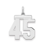 Medium Polished Number 45 Charm Pendant in Real 925 Sterling Silver