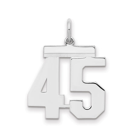 Medium Polished Number 45 Charm Pendant in Real 925 Sterling Silver