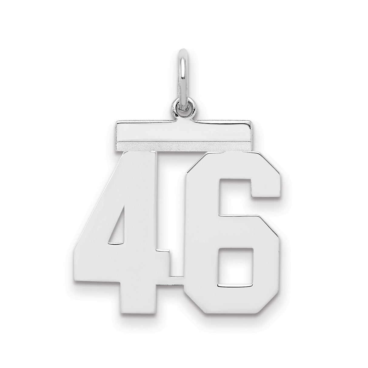 Medium Polished Number 46 Charm Pendant in Real 925 Sterling Silver