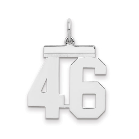 Medium Polished Number 46 Charm Pendant in Real 925 Sterling Silver
