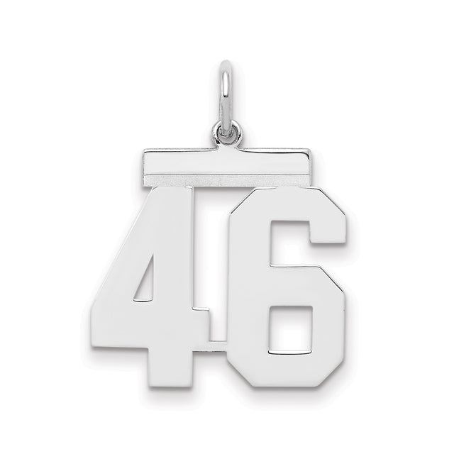 Medium Polished Number 46 Charm Pendant in Real 925 Sterling Silver