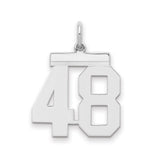 Medium Polished Number 48 Charm Pendant in Real 925 Sterling Silver