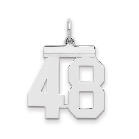 Medium Polished Number 48 Charm Pendant in Real 925 Sterling Silver
