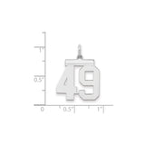 Medium Polished Number 49 Charm Pendant in Real 925 Sterling Silver
