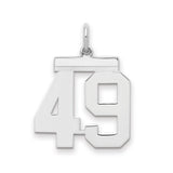 Medium Polished Number 49 Charm Pendant in Real 925 Sterling Silver