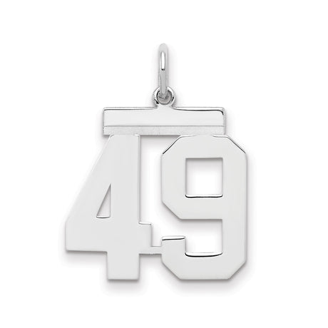 Medium Polished Number 49 Charm Pendant in Real 925 Sterling Silver