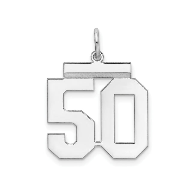 Sterling Silver Number 50 Pendant Charm, Bold Block Varsity Style for Men or Women