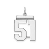 Sterling Silver Number 51 Pendant, Polished Sports Charm, Unisex Athlete Jewelry