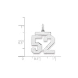 Medium Polished Number 52 Charm Pendant in Real 925 Sterling Silver