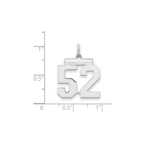 Medium Polished Number 52 Charm Pendant in Real 925 Sterling Silver