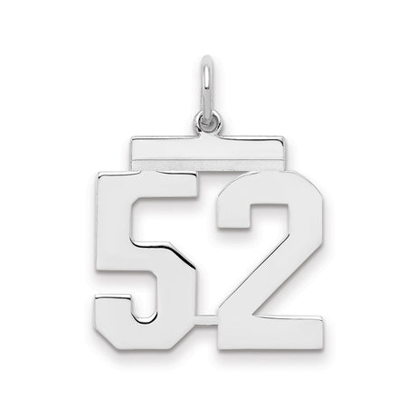 Medium Polished Number 52 Charm Pendant in Real 925 Sterling Silver