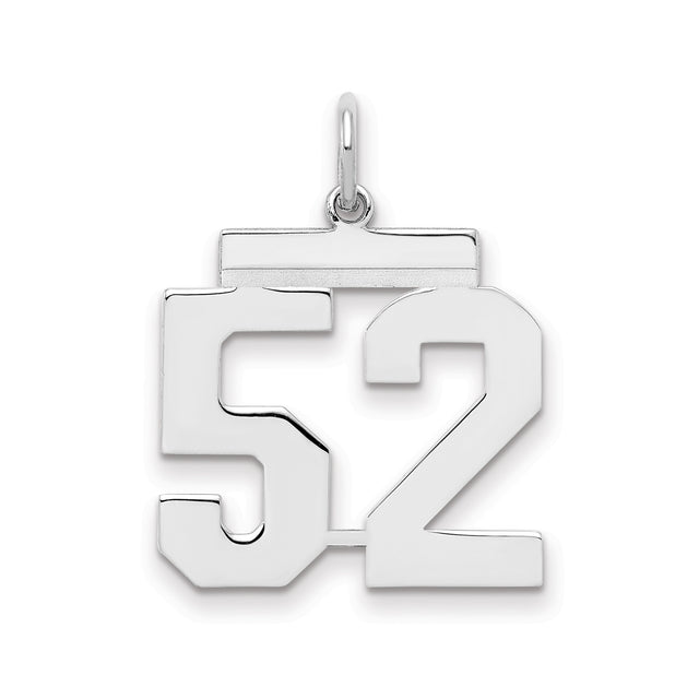 Medium Polished Number 52 Charm Pendant in Real 925 Sterling Silver