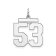 Medium Polished Number 53 Charm Pendant in Real 925 Sterling Silver