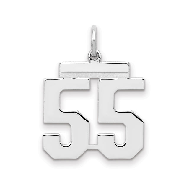 Sterling Silver Number 55 Pendant, Bold Jersey Style Sports Charm for Men or Unisex Wear
