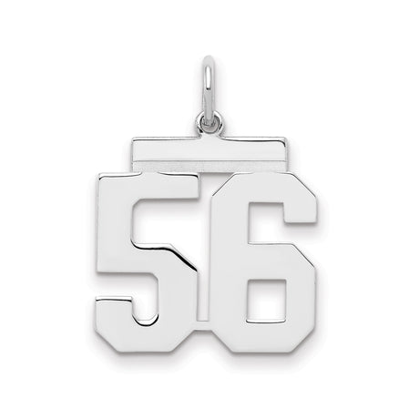 Medium Polished Number 56 Charm Pendant in Real 925 Sterling Silver