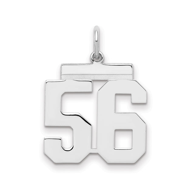 Medium Polished Number 56 Charm Pendant in Real 925 Sterling Silver