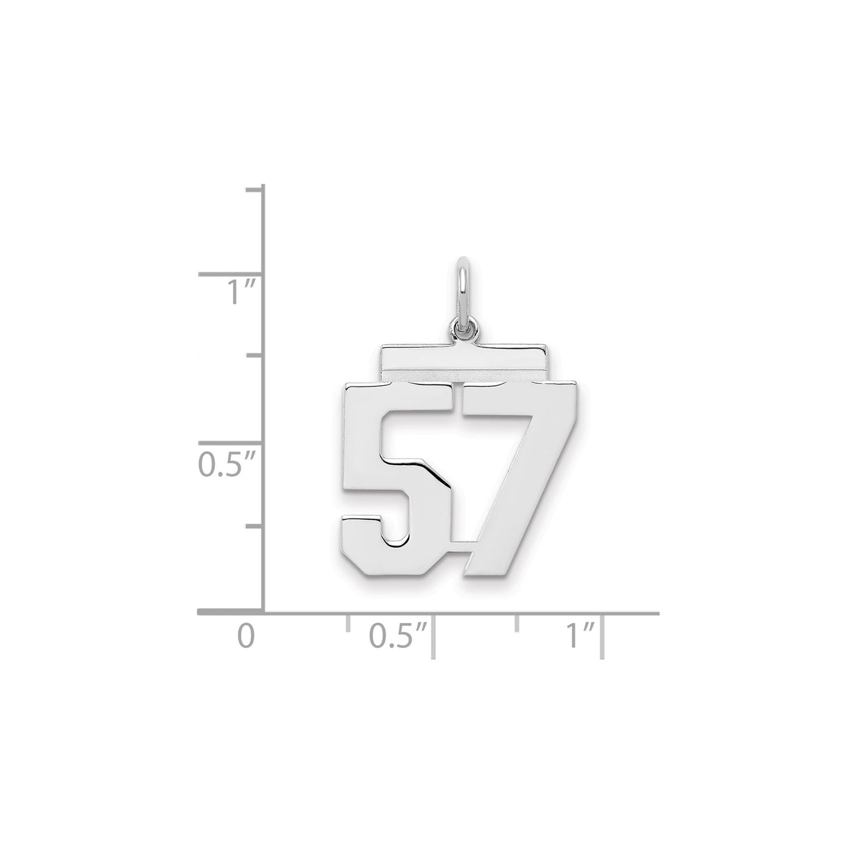 Medium Polished Number 57 Charm Pendant in Real 925 Sterling Silver