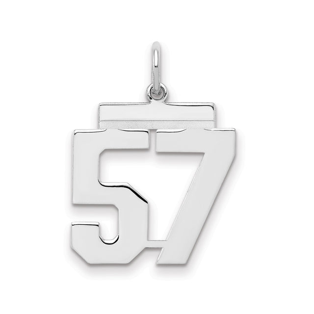 Medium Polished Number 57 Charm Pendant in Real 925 Sterling Silver