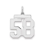 Sterling Silver Number 58 Pendant, Bold Block Font Sports Charm for Athletes and Fans
