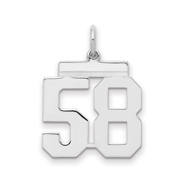 Sterling Silver Number 58 Pendant, Bold Block Font Sports Charm for Athletes and Fans