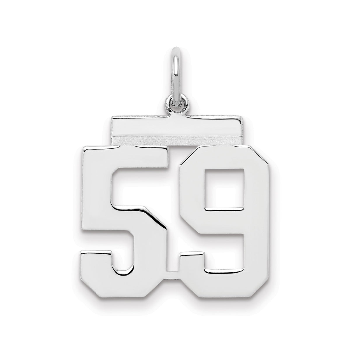 Medium Polished Number 59 Charm Pendant in Real 925 Sterling Silver