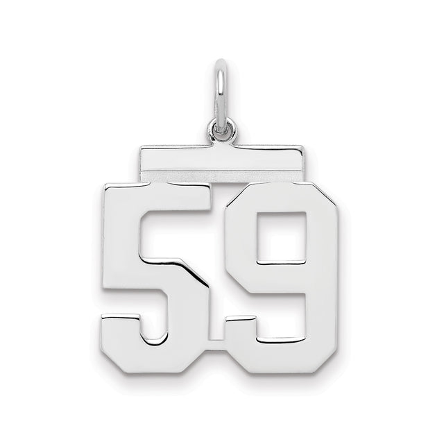 Medium Polished Number 59 Charm Pendant in Real 925 Sterling Silver