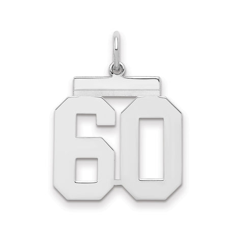 Medium Polished Number 60 Charm Pendant in Real 925 Sterling Silver