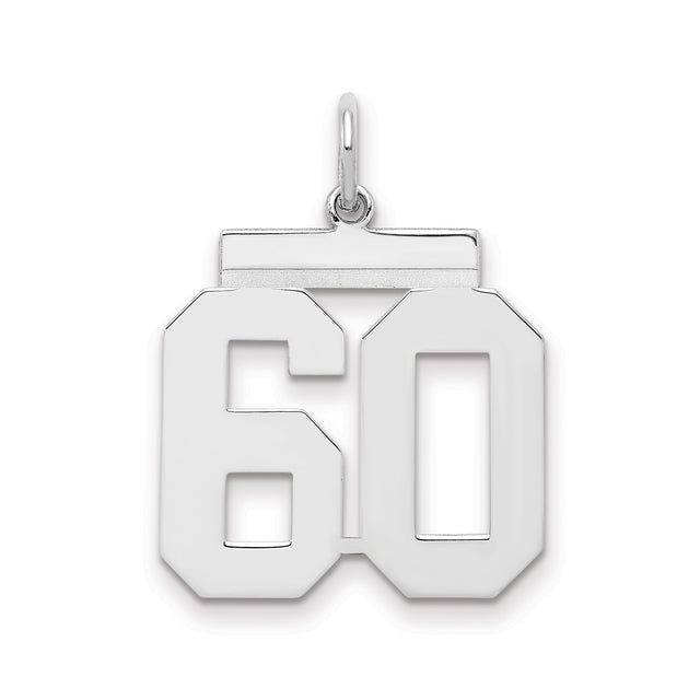 Medium Polished Number 60 Charm Pendant in Real 925 Sterling Silver