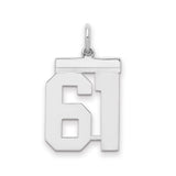 Sterling Silver Number 61 Pendant, Bold Block Font Jersey Number Charm for Sports Fans