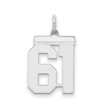 Sterling Silver Number 61 Pendant, Bold Block Font Jersey Number Charm for Sports Fans