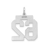 Medium Polished Number 62 Charm Pendant in Real 925 Sterling Silver