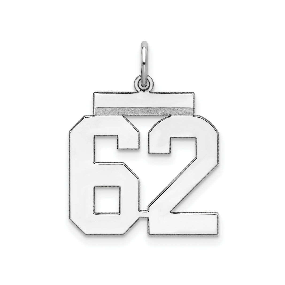 Medium Polished Number 62 Charm Pendant in Real 925 Sterling Silver