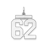 Medium Polished Number 62 Charm Pendant in Real 925 Sterling Silver