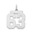 Medium Polished Number 63 Charm Pendant in Real 925 Sterling Silver