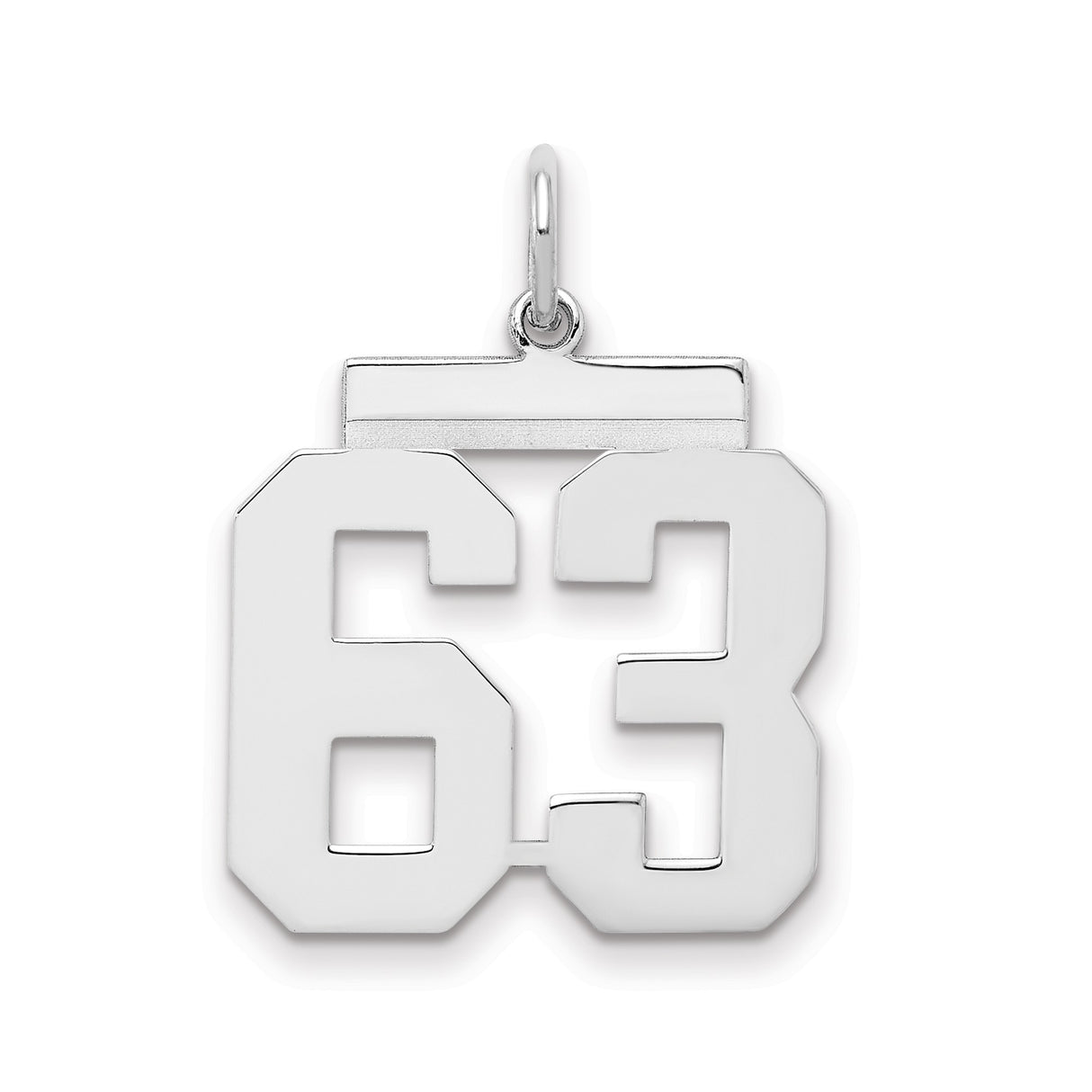 Medium Polished Number 63 Charm Pendant in Real 925 Sterling Silver
