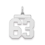 Medium Polished Number 63 Charm Pendant in Real 925 Sterling Silver