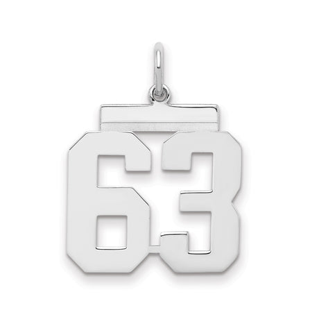 Medium Polished Number 63 Charm Pendant in Real 925 Sterling Silver