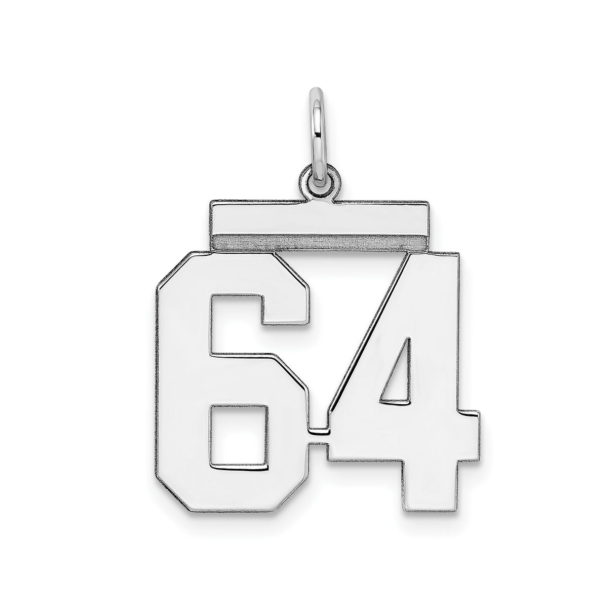 Sterling Silver Pendant, Number 64 Sports Jersey Charm, Unisex Athlete Jewelry