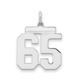 Medium Polished Number 65 Charm Pendant in Real 925 Sterling Silver