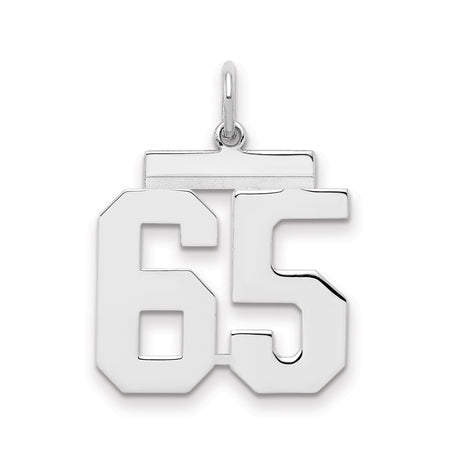 Medium Polished Number 65 Charm Pendant in Real 925 Sterling Silver