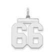 Medium Polished Number 66 Charm Pendant in Real 925 Sterling Silver