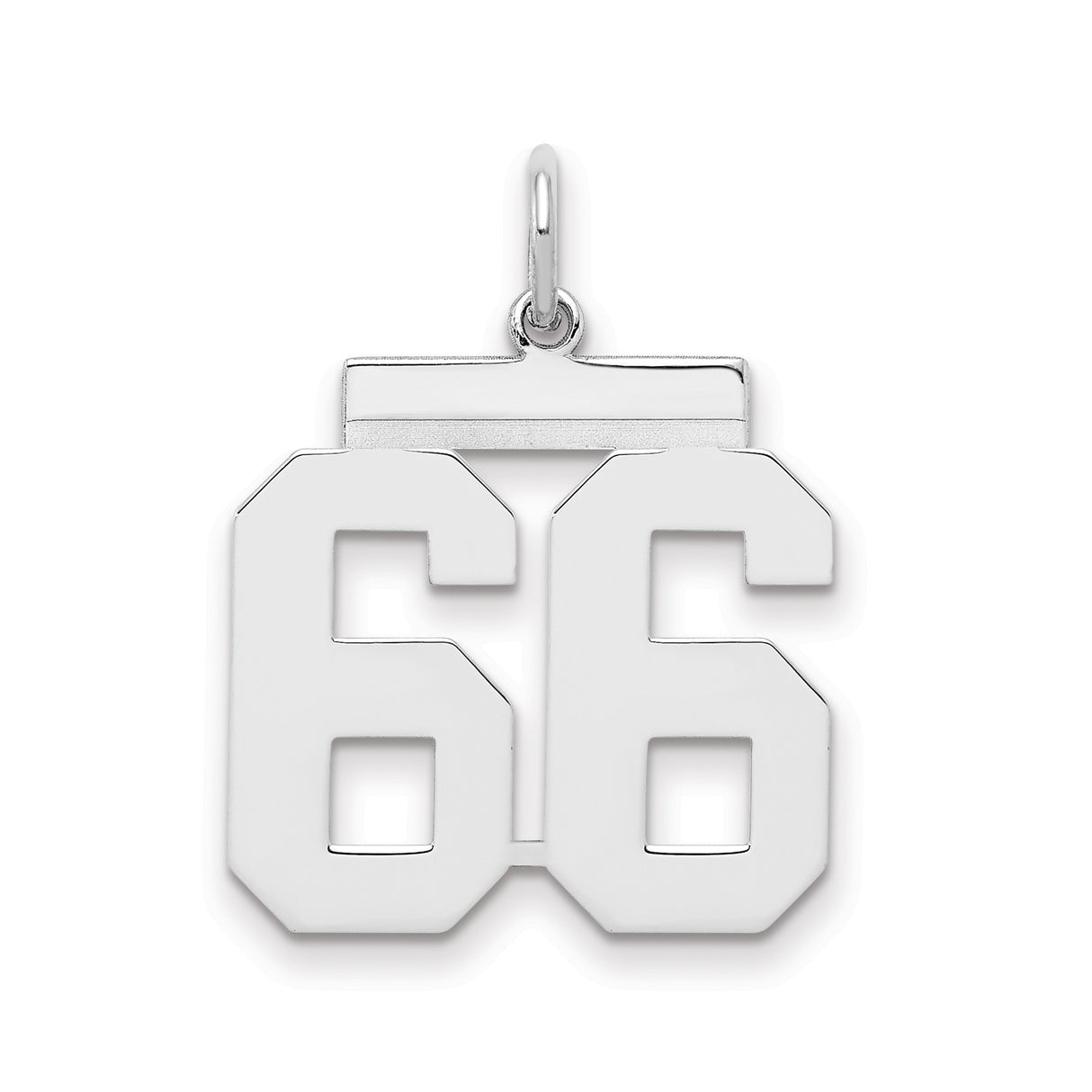 Medium Polished Number 66 Charm Pendant in Real 925 Sterling Silver