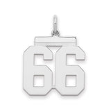 Medium Polished Number 66 Charm Pendant in Real 925 Sterling Silver