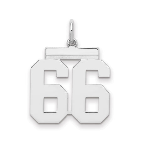 Medium Polished Number 66 Charm Pendant in Real 925 Sterling Silver