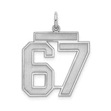 Medium Polished Number 67 Charm Pendant in Real 925 Sterling Silver