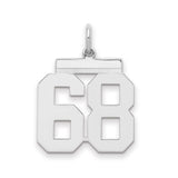 Medium Polished Number 68 Charm Pendant in Real 925 Sterling Silver