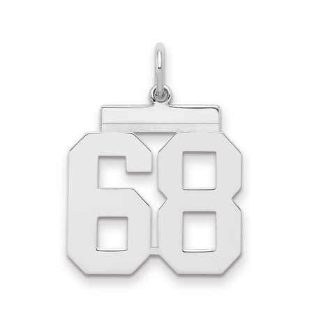 Medium Polished Number 68 Charm Pendant in Real 925 Sterling Silver