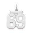 Medium Polished Number 69 Charm Pendant in Real 925 Sterling Silver