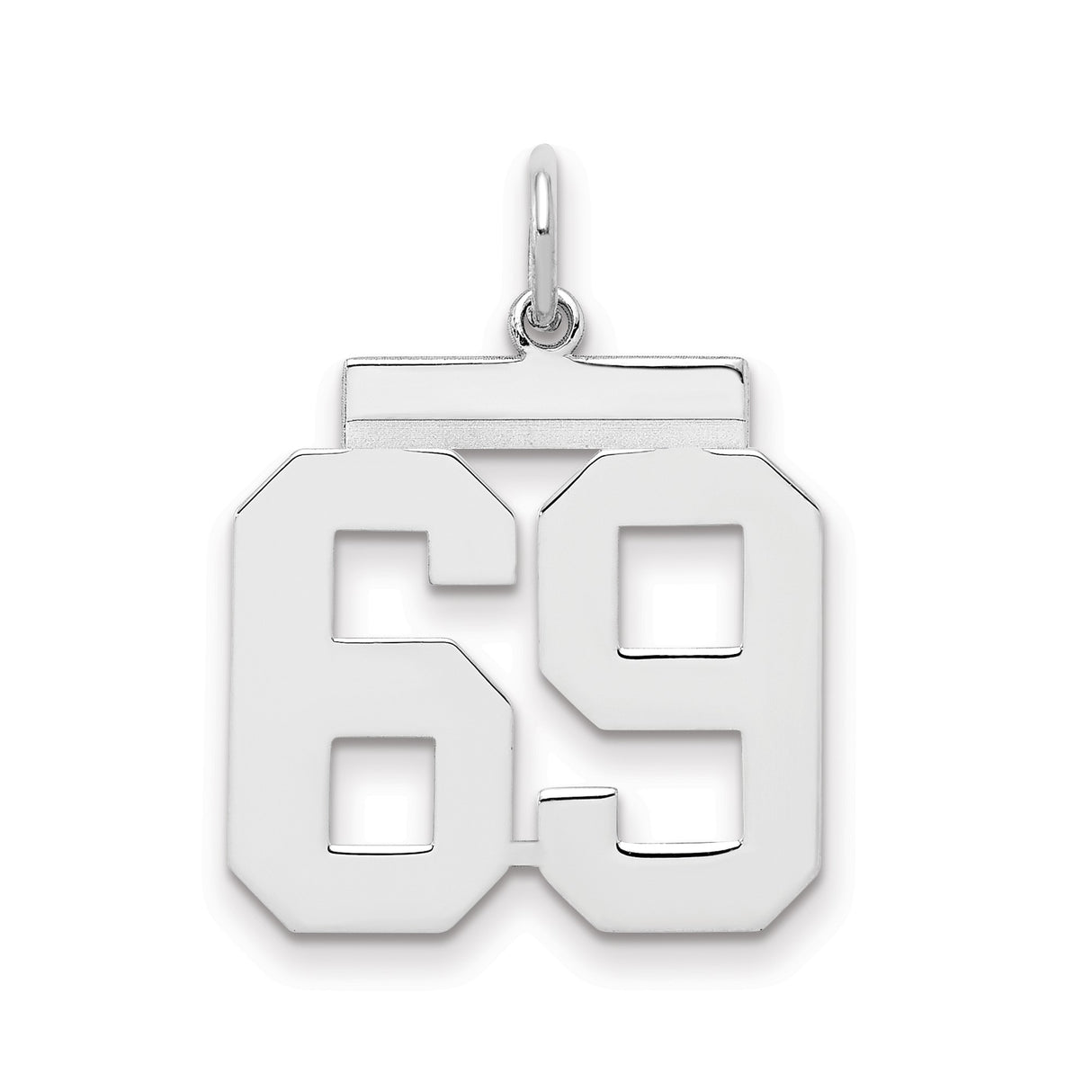 Medium Polished Number 69 Charm Pendant in Real 925 Sterling Silver