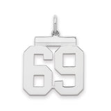 Medium Polished Number 69 Charm Pendant in Real 925 Sterling Silver